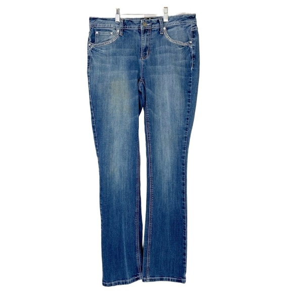 Earl Jeans Sz 8 Blue Barely Bootcut Embellished Embroidered Mid-rise Western - Picture 2 of 15